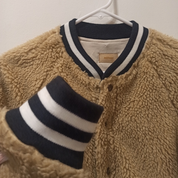 MOTHER Beige Teddy Letterman Snap women's Bomber Jacket in More Than a Feeling - Picture 6 of 16